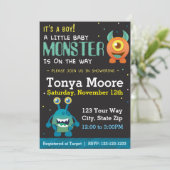 Kleines Monster Blue Baby Dusche Einladung (Stehend Vorderseite)