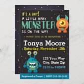 Kleines Monster Blue Baby Dusche Einladung (Vorne/Hinten)