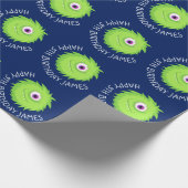 Kleines Monster Blue Green Personalisiert Geschenkpapier (Ecke)