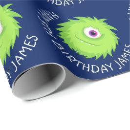 Kleines Monster Blue Green Personalisiert Geschenkpapier