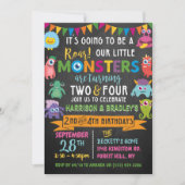Kleines Monster Chalkboard 2. & 4. Geburtstag Einladung (Vorderseite)
