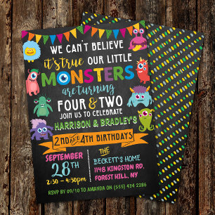 Kleines Monster Chalkboard 2. & 4. Geburtstag Einladung