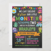 Kleines Monster Chalkboard 2. Geburtstag Einladung (Vorderseite)