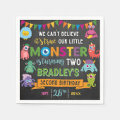 Kleines Monster Chalkboard 2. Geburtstag Party Serviette (Vorderseite)