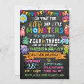 Kleines Monster Chalkboard 3. & 4. Geburtstag Einladung (Vorderseite)