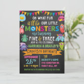 Kleines Monster Chalkboard 3. & 5. Geburtstag Einladung (Stehend Vorderseite)