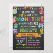 Kleines Monster Chalkboard 3. Geburtstag Einladung (Vorderseite)