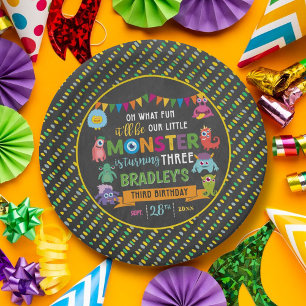 Kleines Monster Chalkboard 3. Geburtstag Party Pappteller