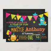Kleines Monster, das einen Geburtstag einlädt Einladung (Vorne/Hinten)