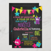 Kleines Monster, das einen Geburtstag einlädt Einladung (Vorne/Hinten)