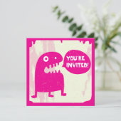 Kleines Monster-Einladung - PINK Einladung (Stehend Vorderseite)