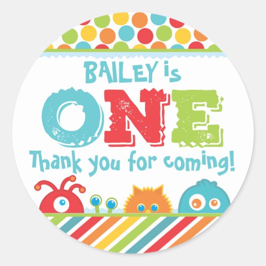 Kleines Monster erster Geburtstag Runder Aufkleber (Vorderseite)