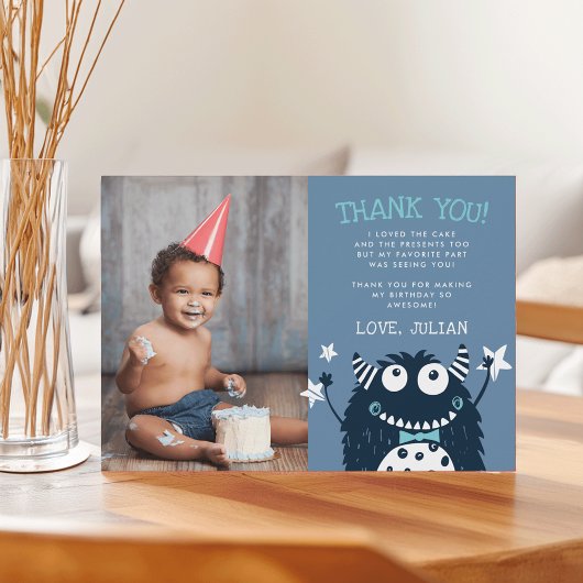Kleines Monster | Flat Dankeschön Fotokarte Dankeskarte