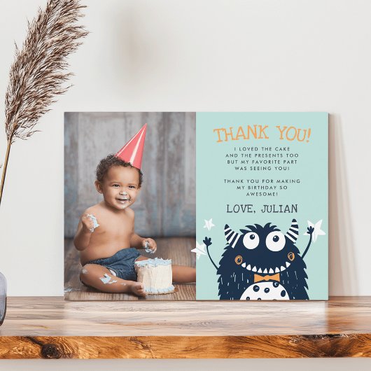 Kleines Monster | Flat Dankeschön Fotokarte Dankeskarte