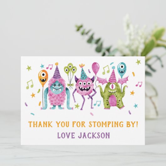 Kleines Monster Geburtstag Dankeskarte (Stehend Vorderseite)
