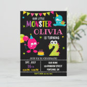 Kleines Monster-Geburtstagseinladung für Mädchen Einladung (Stehend Vorderseite)