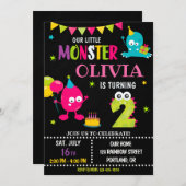Kleines Monster-Geburtstagseinladung für Mädchen Einladung (Vorne/Hinten)