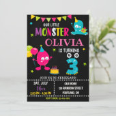 Kleines Monster-Geburtstagseinladung für Mädchen Einladung (Stehend Vorderseite)