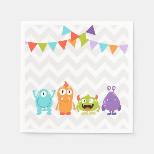 Kleines Monster Geburtstagspapier Napkin Boy Bash Serviette (Vorderseite)