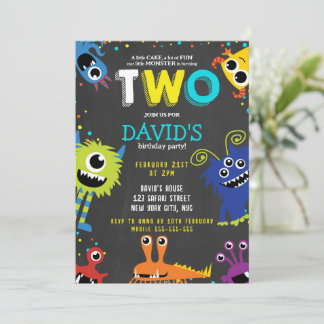 Kleines Monster Geburtstagsparty Chalk 2. Geburtst Einladung