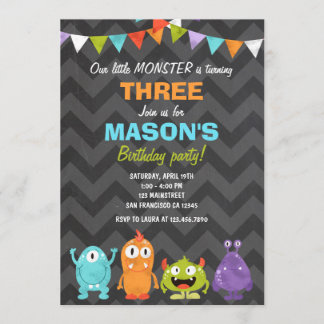 Kleines Monster Geburtstagsparty Einladung Chalk