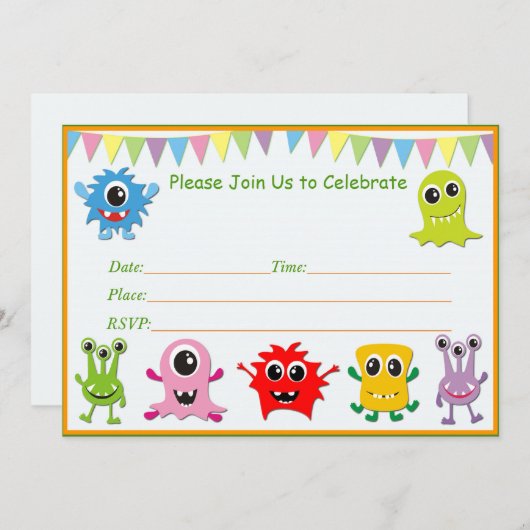 Kleines Monster Geburtstagsparty Einladungen (Vorne/Hinten)