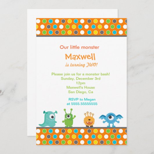 Kleines Monster Geburtstagsparty Einladungen (Vorne/Hinten)