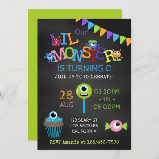 Kleines Monster jeden Alters Geburtstagskarte Einladung (Vorne/Hinten)