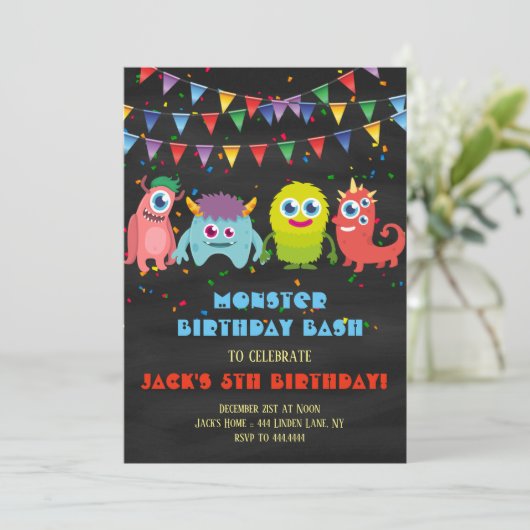 Kleines Monster-Kindergeburtstag-Party Einladung (Stehend Vorderseite)