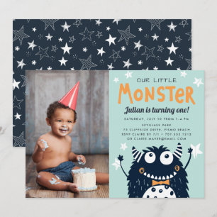 Kleines Monster Kindergeburtstag Party Foto Einladung