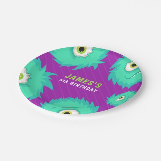 Kleines Monster Lila Pappteller (Schrägansicht)