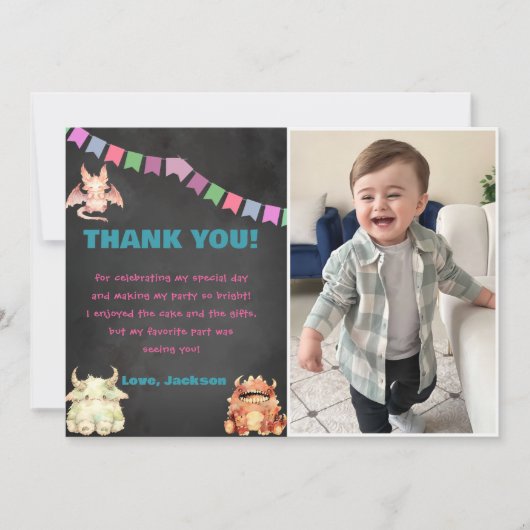 Kleines Monster Thema Geburtstag Danke Karte (Vorderseite)