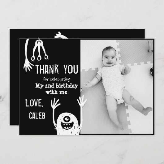 Kleines Monster zum Geburtstag Dankeschön Karte (Vorne/Hinten)