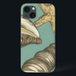 Kleines Muschel-Trio auf aquamarinem iPhone 13 Hülle<br><div class="desc">Megan Meagher bekannt für ihre einfachen Kunststücke. Dieses Bild nimmt die Einfachheit der Schätze der Küste,  der Muscheln eines Tritonshorns und des Starfish gefangen. Meagher gibt einen aquamarinen Hintergrund in ihrem Bild um,  um diese Schätze zu kontrastieren. Erhalten Sie diesen Kunstdruck heute auf Ihrem Zazzle Produkt heute.</div>