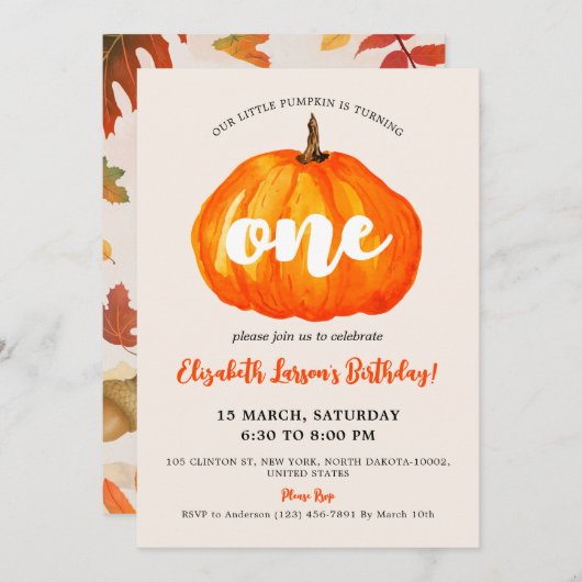 Kleines Niedliches Pumpkin-Kindergeburtstag-Party Einladung (Vorne/Hinten)