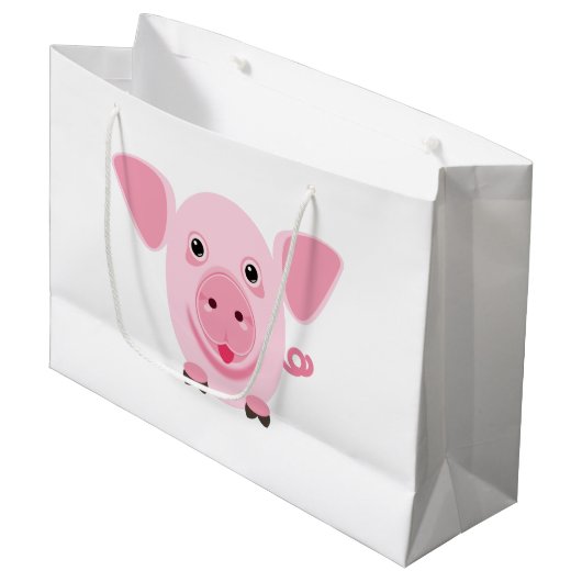 Kleines niedliches rosa Schwein Große Geschenktüte (Vorderseite Schrägansicht)