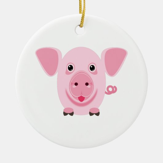 Kleines niedliches rosa Schwein Keramik Ornament (Vorne)