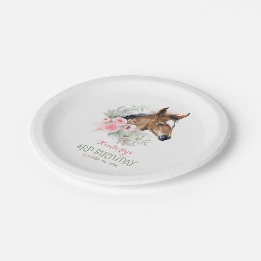 Kleines Pferd Niedlich rosa Blütengeburt Pappteller (Schrägansicht)