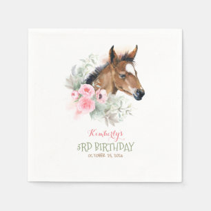 Kleines Pferd Pink Flora Elegante Girls Birthday Serviette