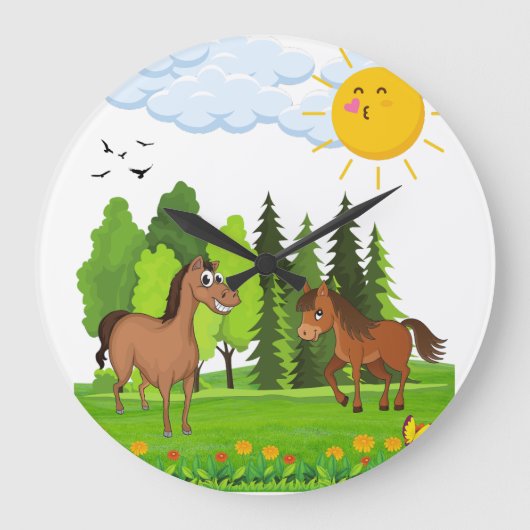 Kleines Pferdedesign für Kinder Große Wanduhr (Vorderseite)