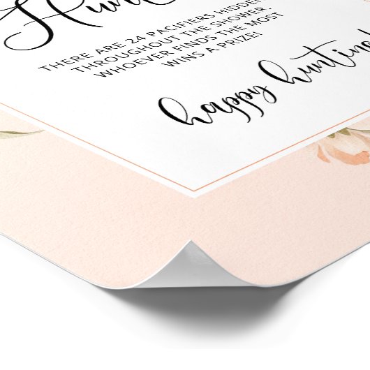 Kleines Pfirsichspiel Schnuller Jagd Babydusche Poster (Ecke)