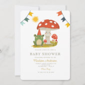 Kleines Pilzzimmer mit Frog Woodland Babydusche Einladung (Vorderseite)