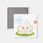 Kleines Pink Baby Bunny mit Blume Magnet (Vorderseite/Rückseite)