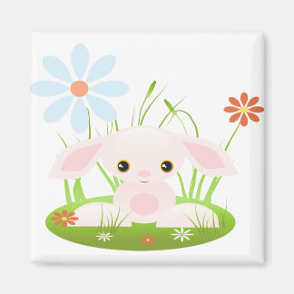 Kleines Pink Baby Bunny mit Blume Magnet