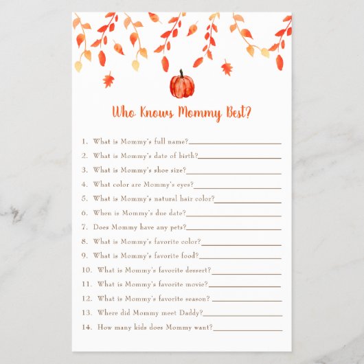 Kleines Pumpkin Baby Shower Game, das Mama kennt Flyer (Vorne)