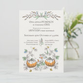 Kleines PUMPKIN, das einen Kerngeburtstag macht Einladung (Stehend Vorderseite)