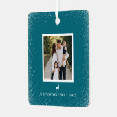 Kleines Reindeer Simple Snowflakes Custom Foto Ornament Aus Metall (Vorderseite links)