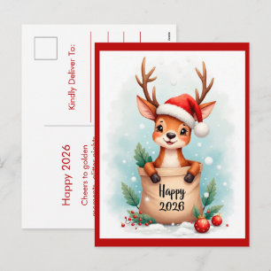 Kleines Rentier mit Santa-Hut Frohes neues Jahr 20 Feiertagspostkarte