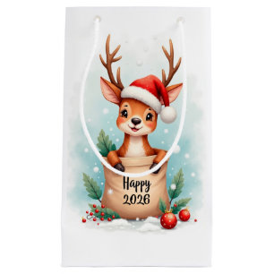 Kleines Rentier mit Santa-Hut Frohes neues Jahr 20 Kleine Geschenktüte