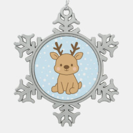 Kleines Rentier Schneeflocken Zinn-Ornament